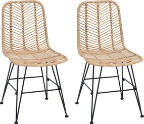 vidaXL Scaun de sufragerie 2 pcs natural 44 x 47 x 85 cm Ratan și Fier