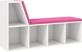 HOMCOM Bibliotecă-bancă 2 în 1 cu 5 compartimente de depozitare și 2 perne 108 x 30 x 60 cm alb roz | Aosom Romania