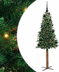 vidaXL Brad de Crăciun subțire Verde 150 cm PVC și lemn de PIN masiv