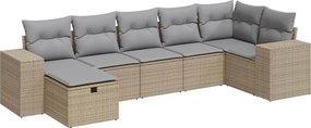 vidaXL Set canapele de grădină, 7 piese, cu perne, bej, poliratan