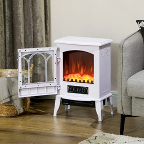 HOMCOM Șemineu Electric de Podea 1000W/2000W Efect de Flacără Luminositate Reglabilă Alb | Aosom Romania