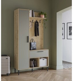 Set pentru hol verde/în culoare naturală cu aspect de lemn de stejar 108x195x35 cm Heidy – Marckeric