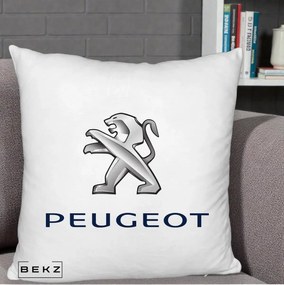 Perna Personalizata cu emblema Peugeot, 40x40 cm, Alb Pufos, Husa Detasabila, Perna Inclusa, BEKZ®