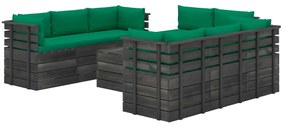 3062060 vidaXL Set mobilier grădină paleți, 9 piese, cu perne, lemn masiv pin