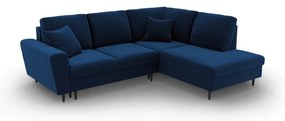Colțar albastru extensibil, cu spațiu de depozitare cu tapițerie din catifea (cu colț pe partea dreaptă-în formă de ”L”) Kyoto – Cosmopolitan Design