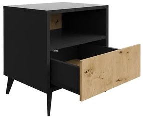 Noptieră OVESSI 52x47 cm negru/stejar artisan