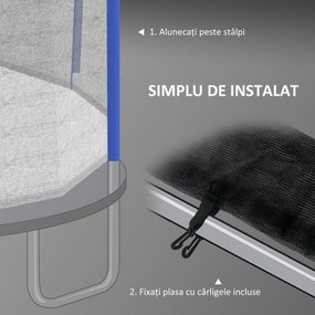 SPORTNOW Plasă Înlocuire Trambulină Rotundă 366cm, 8 Stâlpi Verticali, Tarc Rezervă Rezistent, Negru-Albastru | Aosom Romania