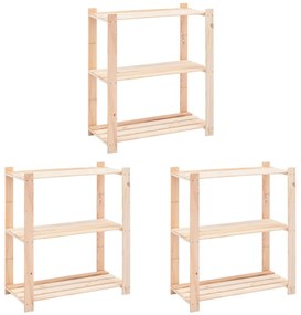 vidaXL Rafturi depozitare 3 niveluri 3 buc. 80x38x90cm pin masiv 150kg