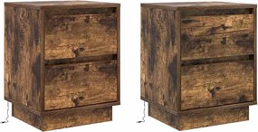 vidaXL Dulap de noapte 2 pcs Stejar fumuriu 39 x 34,5 x 50 cm