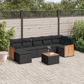 3260277 vidaXL Set mobilier de grădină cu perne, 8 piese, negru, poliratan