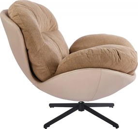 Fotoliu Lounge Rotativ 360° cu Pernă Extra Confort, Tapiterie Linen + PU, Bază Metalică Neagră, Design Modern, Maro