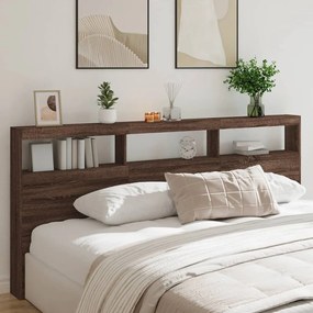 839230 vidaXL Tăblie de pat cu dulap și LED, stejar maro, 220x17x102 cm