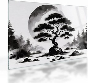 Tablou pe sticlă – Bonsai alb-negru (70x50 cm)