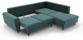 Colțar petrol extensibil, cu spațiu de depozitare cu tapițerie din catifea (cu colț pe partea dreaptă-în formă de ”L”) Kyoto – Cosmopolitan Design