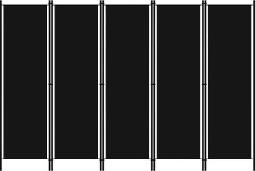 vidaXL Paravan de cameră cu 5 panouri, negru, 250 x 180 cm