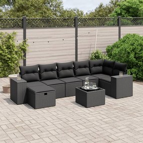 3264461 vidaXL Set mobilier de grădină cu perne, 8 piese, negru, poliratan