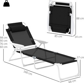 Outsunny Șezlong pliabil pentru grădină cu pernă, scaun cu spătar reglabil în 4 poziții până la 120 kg Negru | Aosom Romania