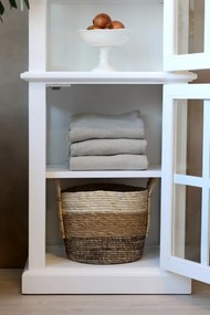 Vitrina din lemn masiv si furnir, alb, cu 2 usi si rafturi, aspect rustic, Marseille