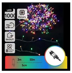 Aigostar - Ghirlandă de Crăciun LED pentru exterior, 1000 LED, 8 funcții, 53 m, IP44, multicoloră