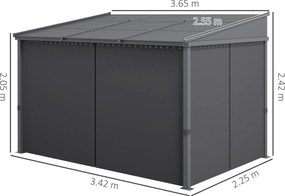 Outsunny Pavilion de grădină, pergolă, cu acoperiș glisant, draperii, cadru din aluminiu, gri închis, 3,65 x 2,55 x 2,05 m | Aosom Romania