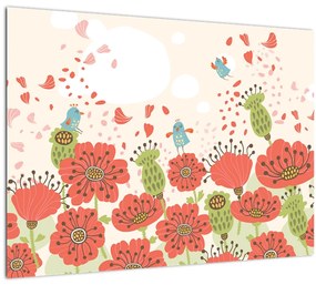 Tablou - Păsări pe o pajiște înflorită (70x50 cm)