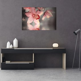 Tablou - Flori și fluture (90x60 cm)