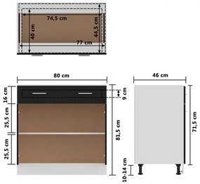 Dulap inferior cu sertar, negru, 80 x 46 x 81,5 cm, PAL Negru, Dulap inferior cu sertar 80 cm, 1