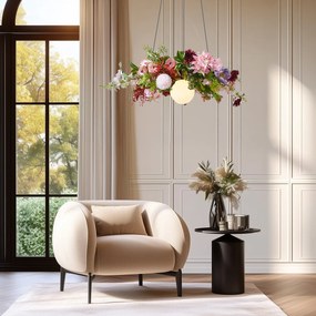 Lampă suspendată boemă neagră cu flori colorate roșii și roz - Flower Power