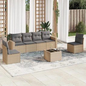 vidaXL Set canapele de grădină, 7 piese, cu perne, bej, poliratan