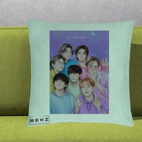 Perna Personalizata K-pop BTS Our Universe Fanart Violet Pastel, 40x40 cm, Verde Menta, Husa Detasabila, Perna Inclusa, BEKZ®