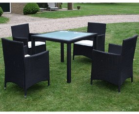 43122 vidaXL Set mobilier de exterior cu perne, 5 piese, negru, poliratan