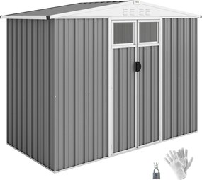 Outsunny Șopron pentru unelte de grădină din oțel zincat cu 2 uși, 246x117x180 cm, Gri deschis | Aosom Romania