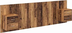 vidaXL Tăblie cu Noptieră cu sertar 3 pcs Lemn Vechi Lemn compozit