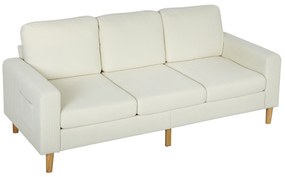 HOMCOM Canapea 3 locuri din catifea cotelată, canapea cu perne cu arcuri și șezut rembursat, 192x80x84,5cm, bej | Aosom Romania
