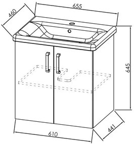 Set mobilier baie (masca cu 2 usi si lavoar) Kolpa San Evelin 66 cm, alb