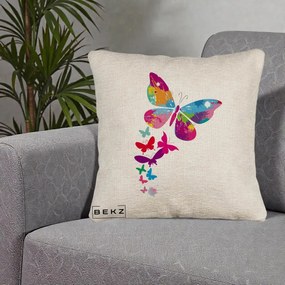 Perna Decorativa Fluturi Splash, 40x40 cm, Bej Canapea, Husa Detasabila, Perna Inclusa, BEKZ®