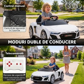 AIYAPLAY Mașină Electrică pentru Copii 12 V Audi R8 Spyder, 3+ Ani, 3-5 km/h, 2 Motoare și Telecomandă, Albă | Aosom Romania