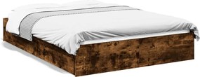 vidaXL Cadru pat cu sertare stejar fumuriu 135x190 cm lemn prelucrat