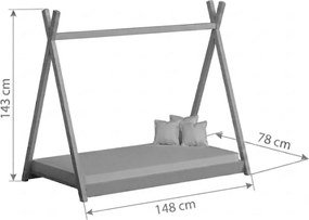 Pat copii Tipi 70x140 din lemn tip căsuță - roz