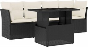 vidaXL Set mobilier de grădină cu perne, 5 piese, negru, poliratan