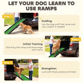 PawHut Rampă pentru câini cu iarbă artificială 155 cm Rampă pentru câini pentru mașină pliabilă cu mâner Unghi reglabil Verde | Aosom Romania