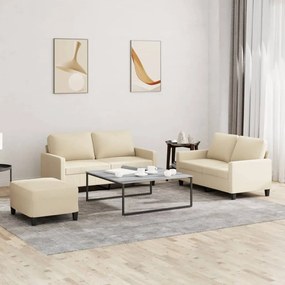vidaXL Set de canapele cu perne, 3 piese, crem, textil