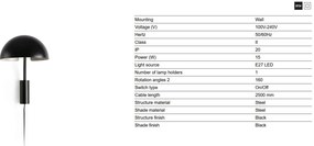 Aplica de perete metal ajustabila DOMINICA negru