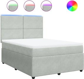 vidaXL Pat box spring cu saltea, gri deschis, 160x200 cm, catifea