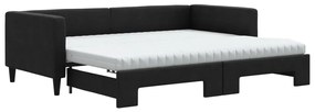 3196608 vidaXL Pat de zi cu extensie și saltele, negru, 90x190 cm, textil