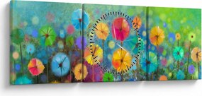 Tablou - Flori abstract (cu ceas) (90x30 cm)