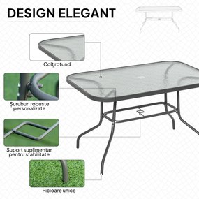Outsunny Masă Pliabilă pentru Grădină cu Gaură pentru Umbrelă, Mobilier Exterior din Metal și Sticlă, 120x80x70 cm | Aosom Romania