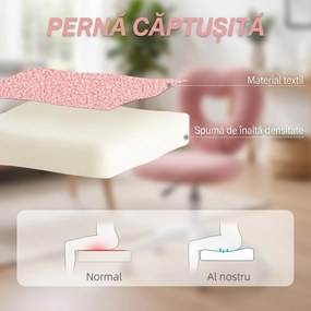 HOMCOM Scaun de Birou Rotativ cu Spătar în Formă de Inimă, Înălțime Reglabilă, Țesătură Teddy, 45x56x78-88 cm, Roz | Aosom Romania
