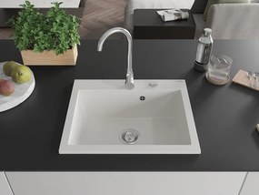 Mexen Elix chiuvetă din granit 1-cameră 600 x 500 mm, alb, sifon crom - 6525601005-20