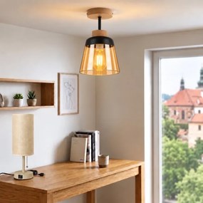 BRILAGI-LED Plafonieră aplicată R GLASS 1xE27/60W/230V Ø 15,5 cm stejar/bej fumuriu